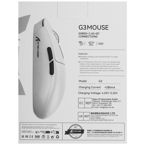 Купить Мышь беспроводная/проводная Attack Shark G3  9286263. Характеристики, отзывы и цены в Донецке