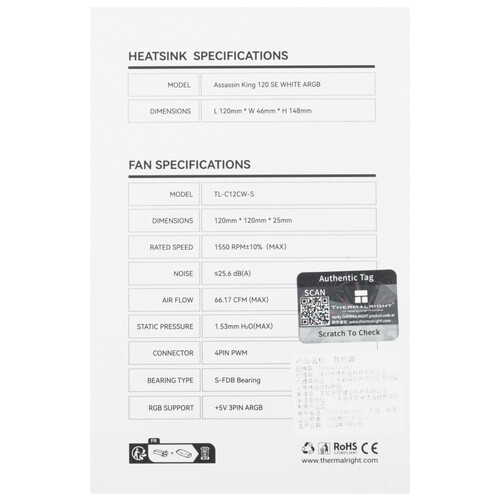 Купить Кулер для процессора Thermalright Assassin King 120 SE WHITE ARGB [AK120-SE-WH-ARGB]  5615418. Характеристики, отзывы и цены в Донецке