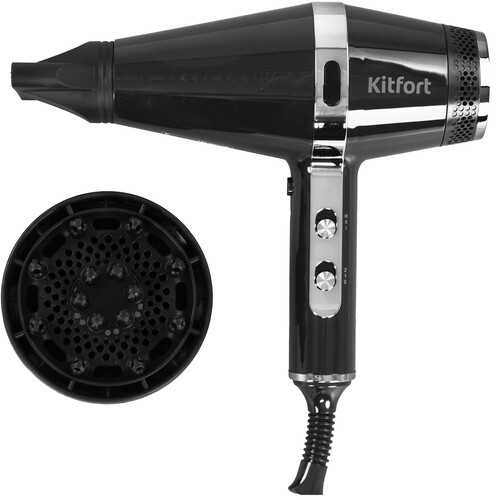 Купить Фен Kitfort КТ-3256 черный/серебристый  9196500. Характеристики, отзывы и цены в Донецке