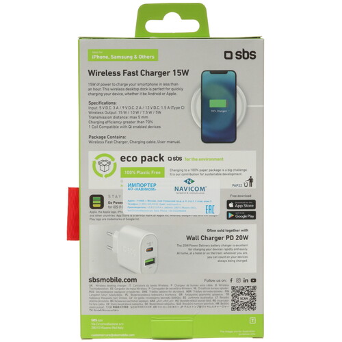 Купить Беспроводное зарядное устройство SBS Wireless Fast Charger 15W белый  5471887. Характеристики, отзывы и цены в Донецке