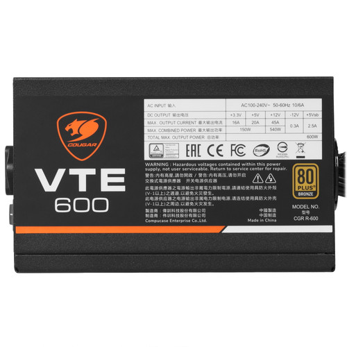Купить Блок питания Cougar VTE 600W V2 [CGR BS-600] черный  5457950. Характеристики, отзывы и цены в Донецке