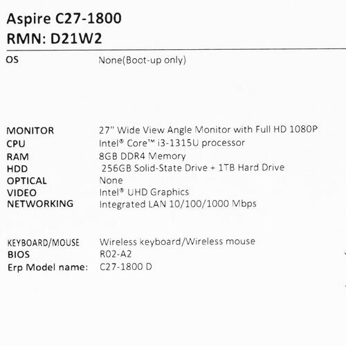 Купить 27" Моноблок Acer Aspire C27-1800  5452965. Характеристики, отзывы и цены в Донецке