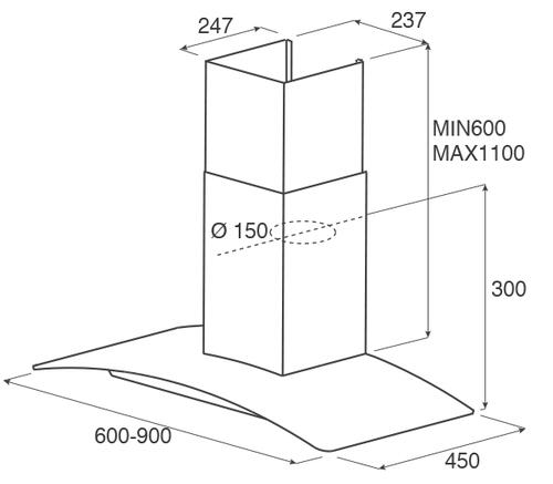 Купить Вытяжка каминная Jetair TORY P 60 INX серебристый/прозрачный  9064779. Характеристики, отзывы и цены в Донецке
