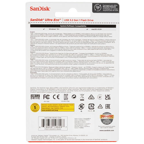 Купить Память USB Flash 64 ГБ SanDisk Ultra Eco [SDCZ96-064G-G46]  5452609. Характеристики, отзывы и цены в Донецке