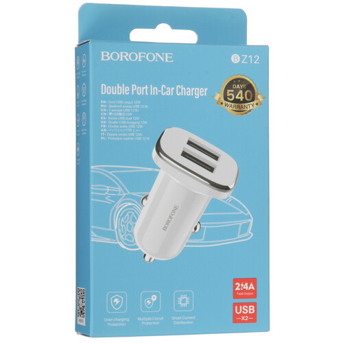 Купить Автомобильное ЗУ Borofone BZ12 Lasting Power белый  9244275. Характеристики, отзывы и цены в Донецке