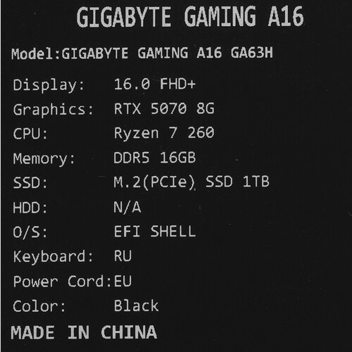 Купить 16" Ноутбук GIGABYTE GAMING A16 черный  5638922. Характеристики, отзывы и цены в Донецке