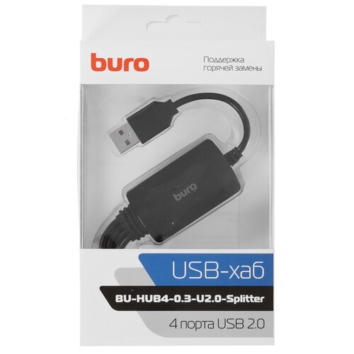 Купить USB-разветвитель Buro BU-HUB4-0.3-U2.0-Splitter  8148047. Характеристики, отзывы и цены в Донецке