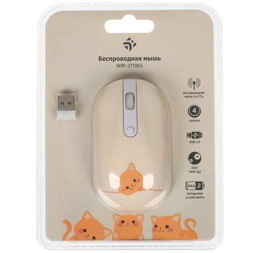 Купить Мышь беспроводная DEXP WM-311WU Cute cat  бежевый  5404132. Характеристики, отзывы и цены в Донецке