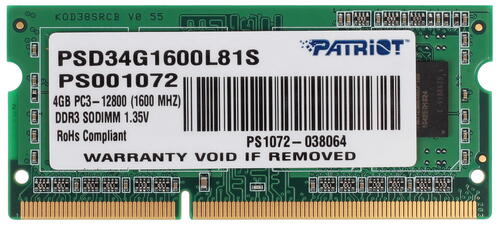 Купить Оперативная память SODIMM Patriot Signature [PSD34G1600L81S] 4 ГБ  1090293. Характеристики, отзывы и цены в Донецке
