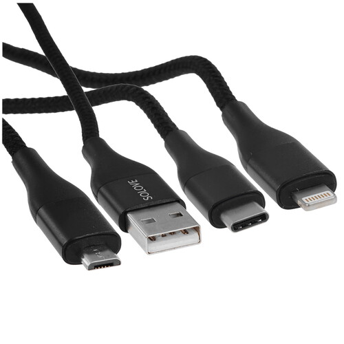 Купить Кабель круглый SOLOVE Lightning 8-pin, micro USB, USB Type-C - USB 2.0 Type-A черный 1.2 м  9282810. Характеристики, отзывы и цены в Донецке