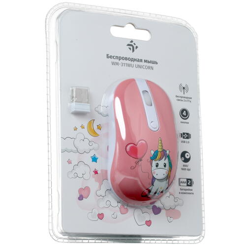 Купить Мышь беспроводная DEXP WM-311WU Unicorn  розовый  1380727. Характеристики, отзывы и цены в Донецке