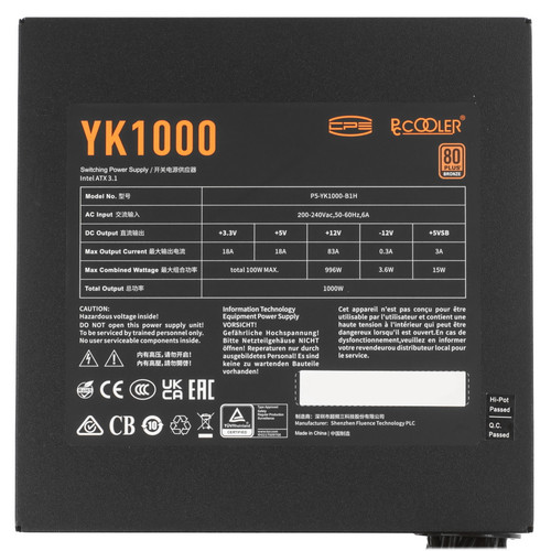 Купить Блок питания PCCooler YK1000 [P5-YK1000-B1HWBK1-EU] черный  5458992. Характеристики, отзывы и цены в Донецке