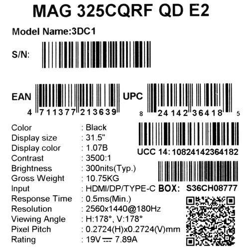Купить 31.5" Монитор MSI MAG 325CQRF QD E2 черный  5454369. Характеристики, отзывы и цены в Донецке