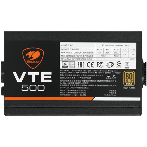 Купить Блок питания Cougar VTE 500W V2 [CGR BS-500R] черный  5455161. Характеристики, отзывы и цены в Донецке