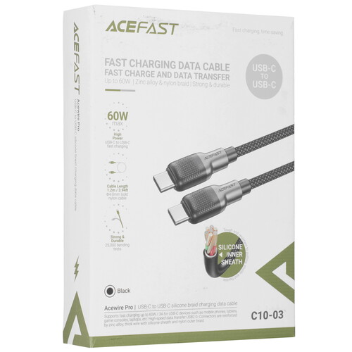 Купить Кабель круглый ACEFAST USB Type-C - USB Type-C черный 1.2 м  9191079. Характеристики, отзывы и цены в Донецке