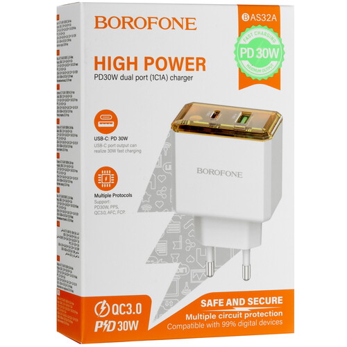 Купить Сетевое зарядное устройство Borofone BAS32A белый  5474742. Характеристики, отзывы и цены в Донецке