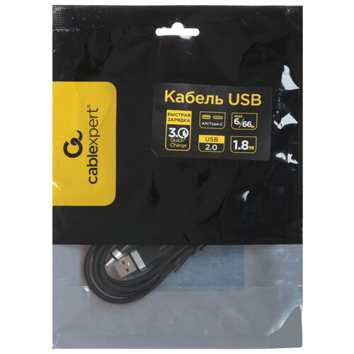 Купить Кабель круглый Cablexpert USB Type-C - USB 2.0 Type-A черный 1.8 м  5614826. Характеристики, отзывы и цены в Донецке