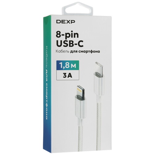 Купить Кабель круглый DEXP Lightning 8-pin - USB Type-C белый 1.8 м  9258658. Характеристики, отзывы и цены в Донецке
