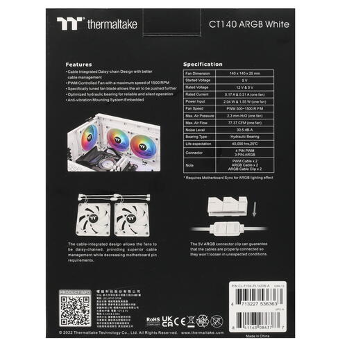 Купить Комплект вентиляторов Thermaltake CT140 ARGB  5407437. Характеристики, отзывы и цены в Донецке