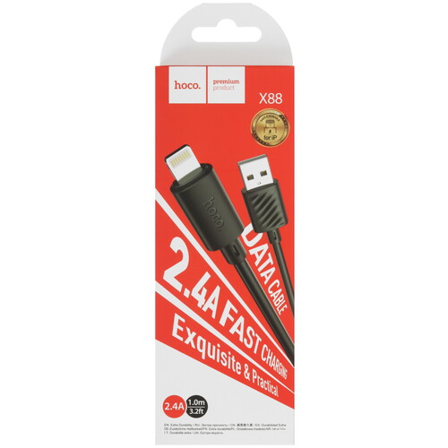 Купить Кабель круглый Hoco Lightning 8-pin - USB 2.0 Type-A черный 1 м  5475134. Характеристики, отзывы и цены в Донецке
