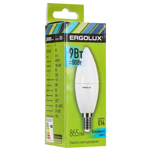 Купить Лампа светодиодная Ergolux LED-C35-9W-E14-4K  5467572. Характеристики, отзывы и цены в Донецке