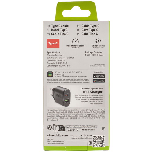 Купить Кабель круглый SBS USB Type-C - USB 2.0 Type-A черный 2 м  5617432. Характеристики, отзывы и цены в Донецке