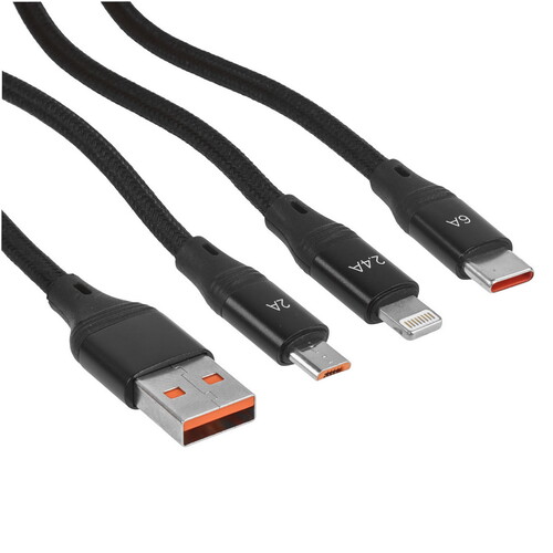 Купить Кабель круглый Hoco Lightning 8-pin, micro USB, USB Type-C - USB 2.0 Type-A черный 1.2 м  9244491. Характеристики, отзывы и цены в Донецке