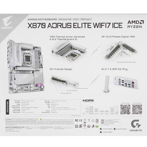 Купить Материнская плата GIGABYTE X870 AORUS ELITE WIFI7 ICE  5492074. Характеристики, отзывы и цены в Донецке