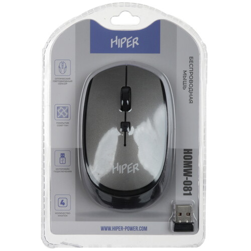 Купить Мышь беспроводная HIPER HOMW-081  серый  9197722. Характеристики, отзывы и цены в Донецке