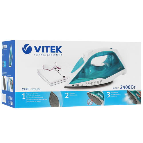 Купить Утюг VITEK VT-8336 бирюзовый  5354347. Характеристики, отзывы и цены в Донецке