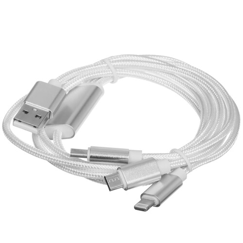 Купить Кабель круглый Атом Lightning 8-pin, micro USB, USB Type-C - USB 2.0 Type-A серебристый 1.2 м  5480088. Характеристики, отзывы и цены в Донецке
