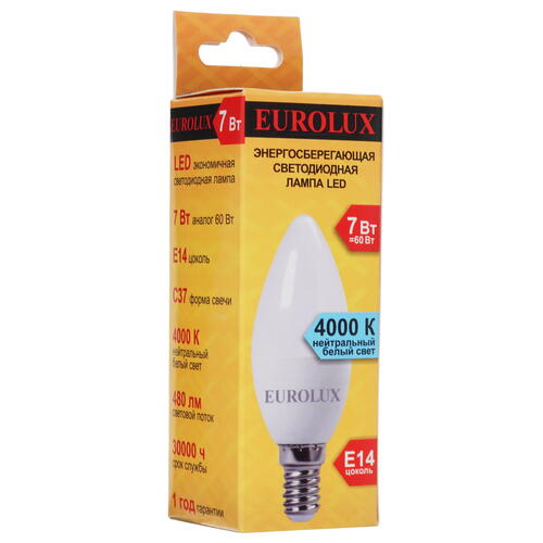 Купить Лампа светодиодная Eurolux LL-E-C37-7W-230-4K-E14  5401705. Характеристики, отзывы и цены в Донецке