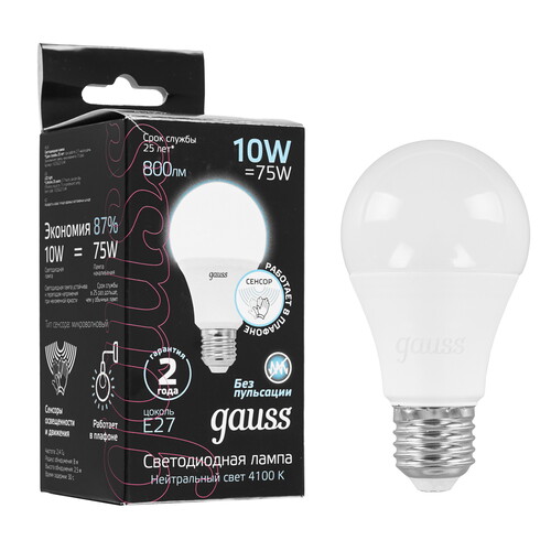 Купить Лампа светодиодная Gauss A60 10W 800lm 4100К E27 Сенсор LED 1/10/100  9109847. Характеристики, отзывы и цены в Донецке