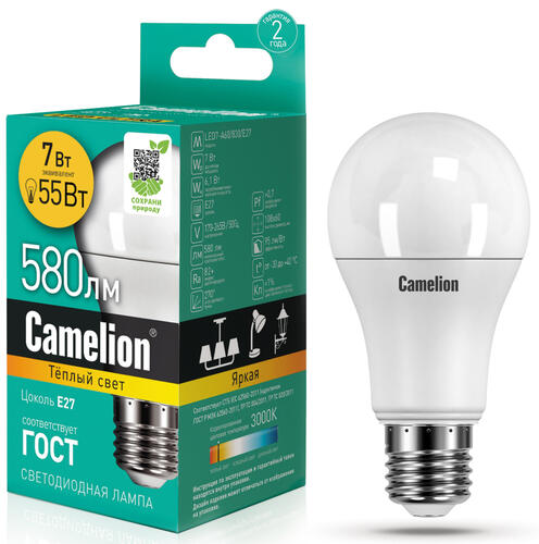 Купить Лампа светодиодная Camelion LED E27/A60/7w/830  1304815. Характеристики, отзывы и цены в Донецке