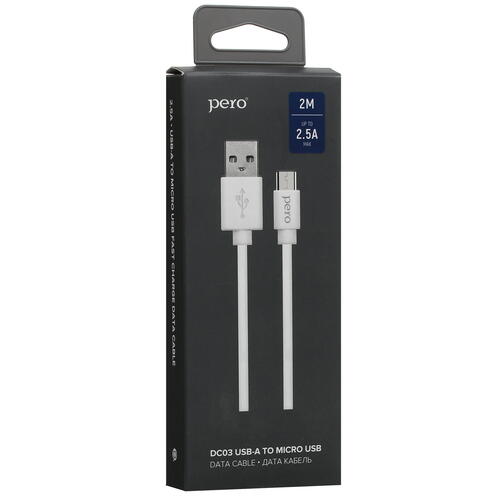 Купить Кабель круглый PERO micro USB - USB 2.0 Type-A белый 2 м  5088716. Характеристики, отзывы и цены в Донецке