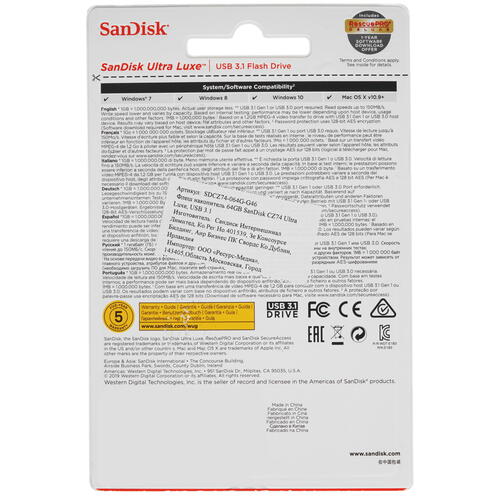 Купить Память USB Flash 64 ГБ SanDisk Ultra Luxe [SDCZ74-064G-G46]  5072852. Характеристики, отзывы и цены в Донецке