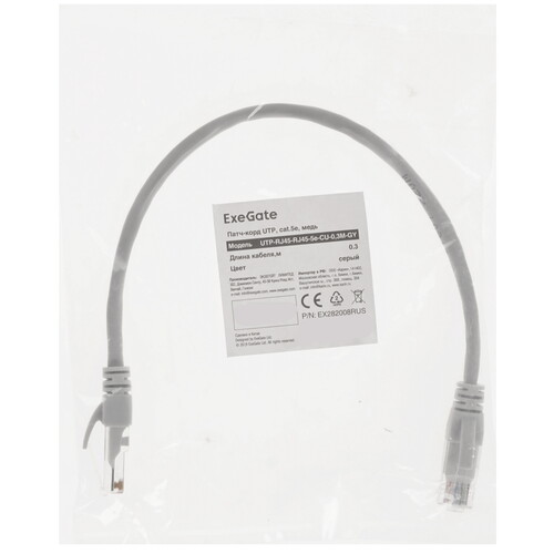Купить Патч-корд ExeGate UTP-RJ45-RJ45-5e-CU-0.3M-GY  8188414. Характеристики, отзывы и цены в Донецке