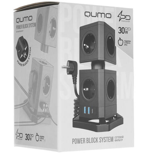 Купить Сетевой фильтр QUMO Power Block System PD1+1 12SP5U (P-0003) черный  5416307. Характеристики, отзывы и цены в Донецке