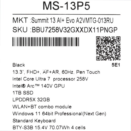 Купить 13.3" Ноутбук MSI Summit 13 AI+ Evo A2VMTG-013RU черный  5484679. Характеристики, отзывы и цены в Донецке