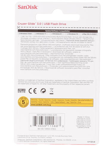 Купить Память USB Flash 16 ГБ SanDisk Cruzer Glide [SDCZ600-016G-G35]  1030118. Характеристики, отзывы и цены в Донецке