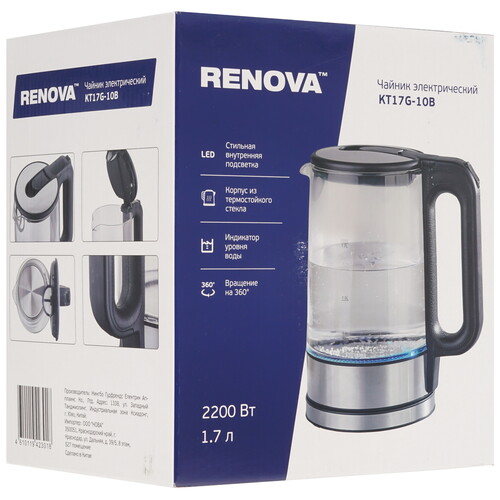 Купить Электрочайник RENOVA KT17G-10B серебристый  9182154. Характеристики, отзывы и цены в Донецке