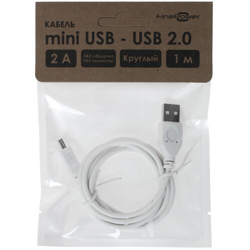 Купить Кабель круглый FinePower mini USB - USB 2.0 Type-A белый 1 м  4834144. Характеристики, отзывы и цены в Донецке