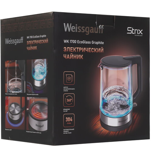 Купить Электрочайник Weissgauff WK 1700 EcoGlass Graphite серый  9259480. Характеристики, отзывы и цены в Донецке