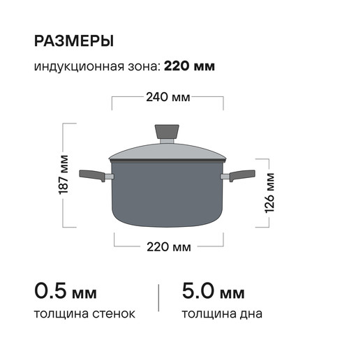 Купить Кастрюля Rondell Strike Grey Ultra RDS-1949 4.8 л 24 см серебристый  9309634. Характеристики, отзывы и цены в Донецке