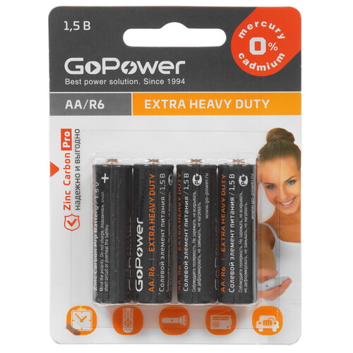 Купить Батарейка GoPower Extra Heavy Duty R6  9180013. Характеристики, отзывы и цены в Донецке