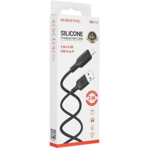 Купить Кабель круглый Borofone Lightning 8-pin - USB 2.0 Type-A черный 2 м  9238176. Характеристики, отзывы и цены в Донецке