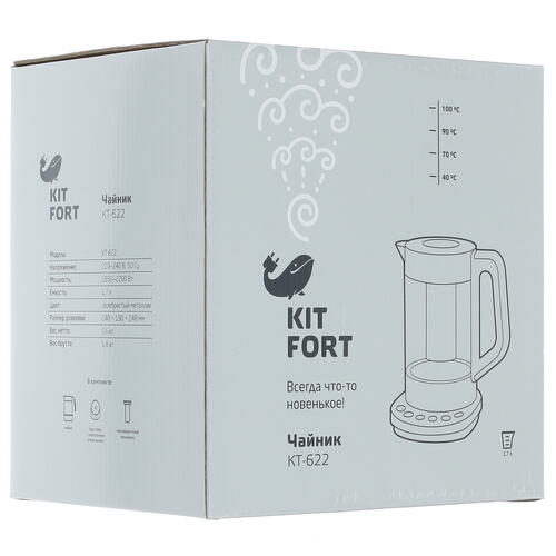 Купить Электрочайник Kitfort КТ-622 серебристый  1202993. Характеристики, отзывы и цены в Донецке
