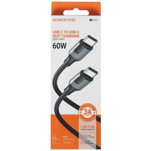 Купить Кабель круглый Borofone USB Type-C - USB Type-C черный 1 м  5460004. Характеристики, отзывы и цены в Донецке