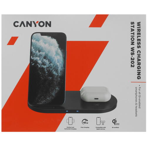 Купить Беспроводное зарядное устройство Canyon WS-202 черный  5075646. Характеристики, отзывы и цены в Донецке
