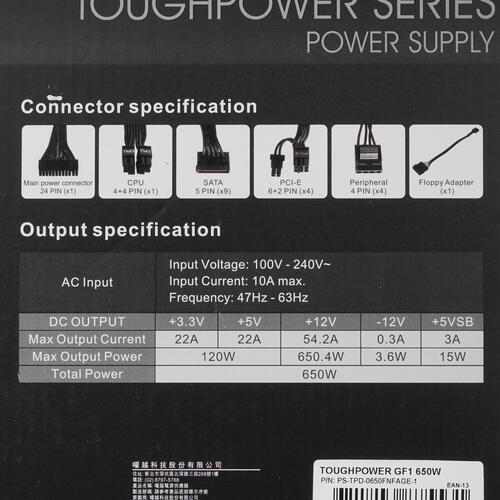 Купить Блок питания Thermaltake Toughpower GF1 650W  4874836. Характеристики, отзывы и цены в Донецке